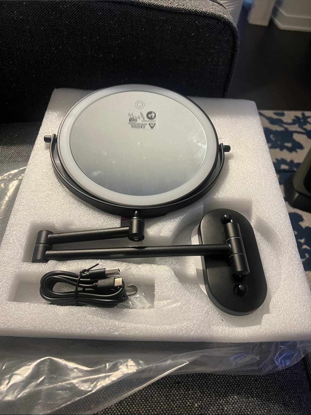LED Makeup Mirror with Adjustable Arm - Black